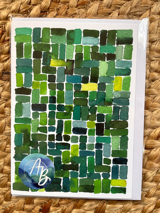 Small green bricks greeting card (single)